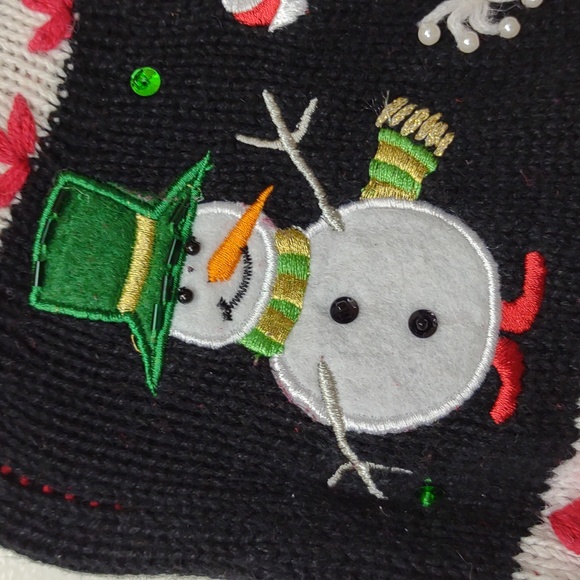 Dressbarn LS Red Cable Knit Mockneck Snowmen Snowflakes Embellished Sweater - Picture 6 of 16